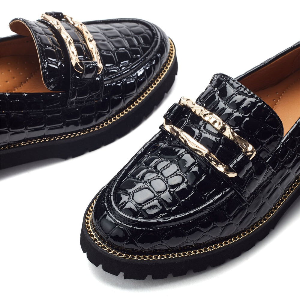 Egoma Black Patent Mocc Croc Shoes