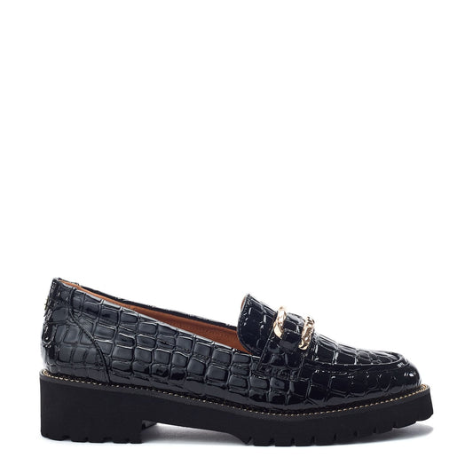 Egoma Black Patent Mocc Croc Shoes