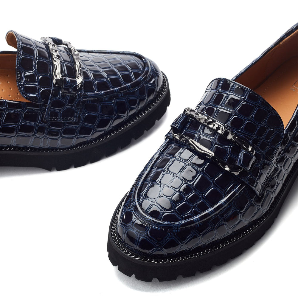 Egoma Navy Patent Mocc Croc Shoes