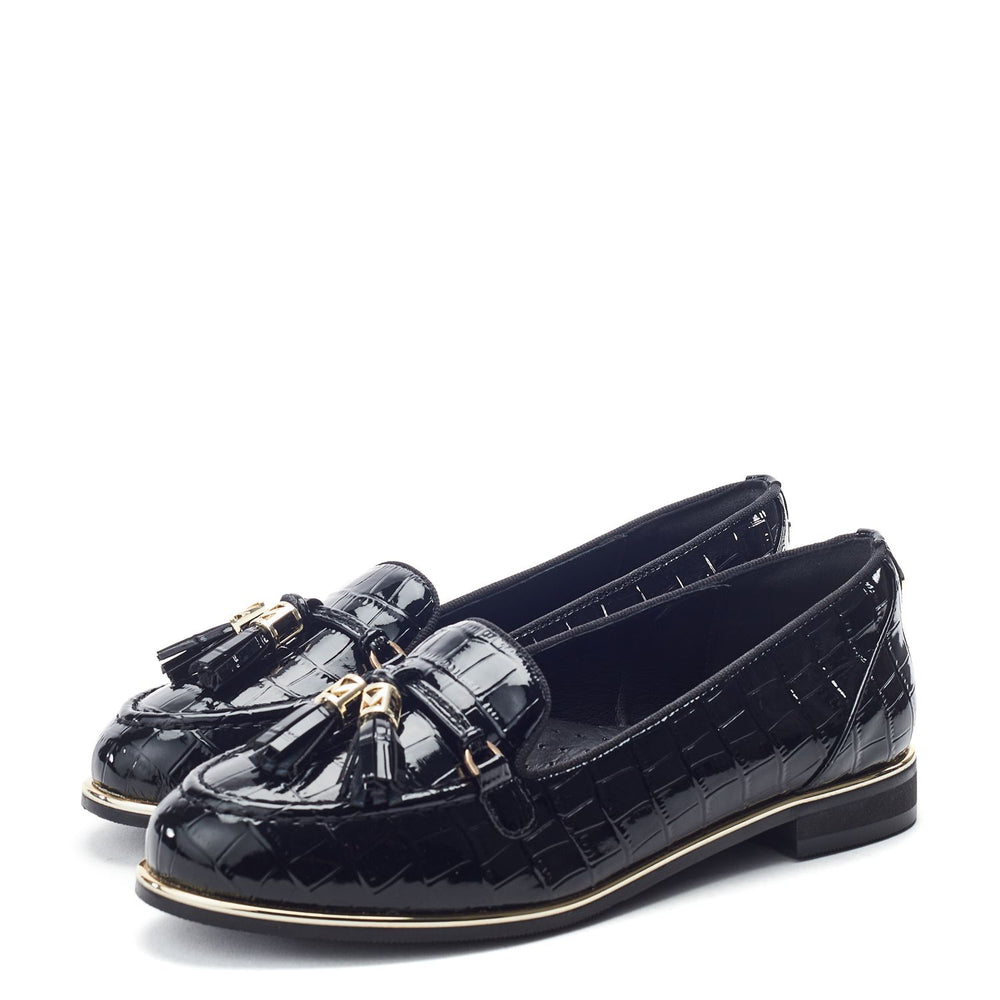 Erinn Black Patent Mocc Croc Shoes