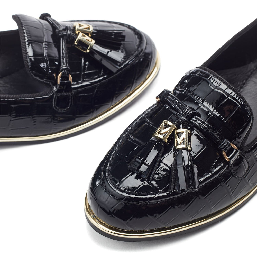 Erinn Black Patent Mocc Croc Shoes