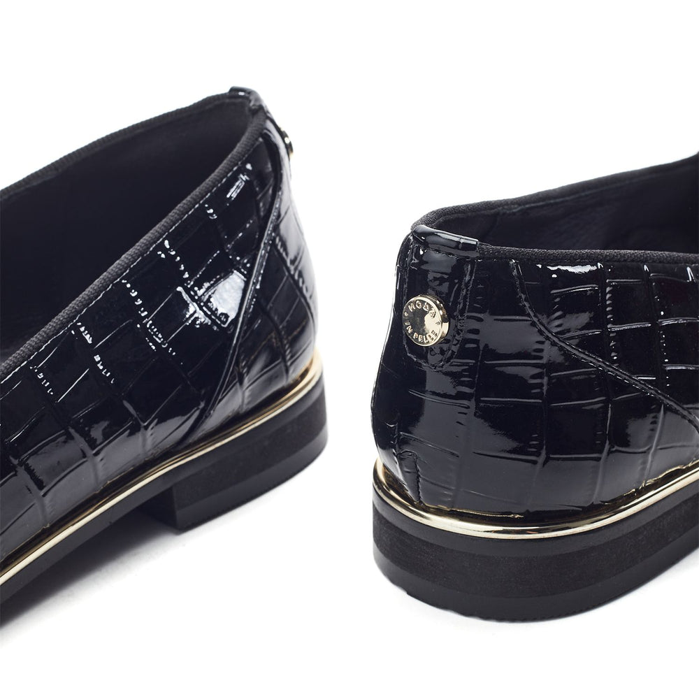 Erinn Black Patent Mocc Croc Shoes
