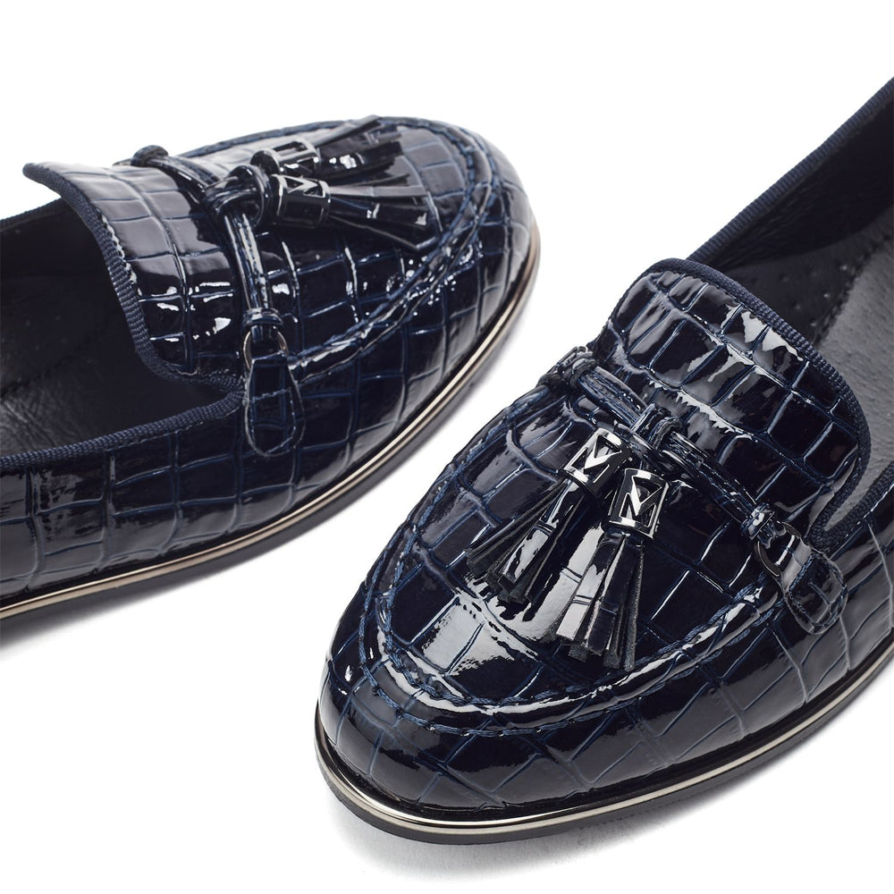 Erinn Navy Patent Mocc Croc Shoes