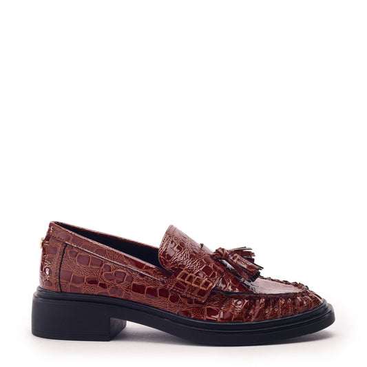 Erisse Tan Patent Mocc Croc Shoes