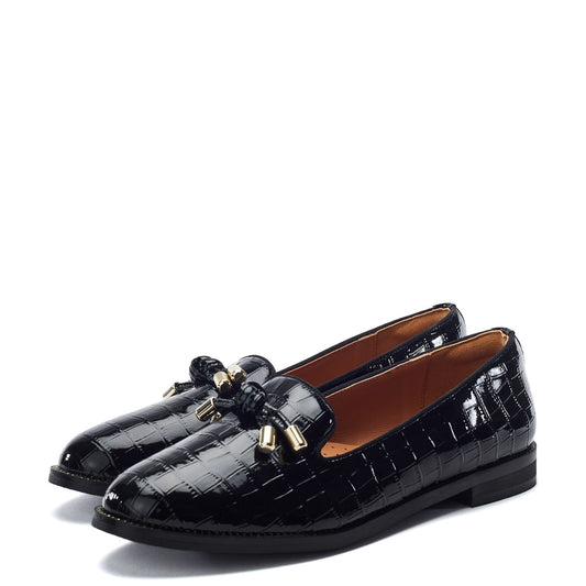 Fillipa Black Patent Mocc Croc Shoes