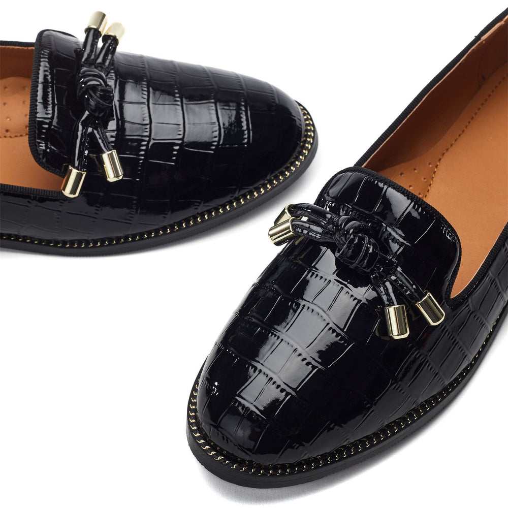Fillipa Black Patent Mocc Croc Shoes