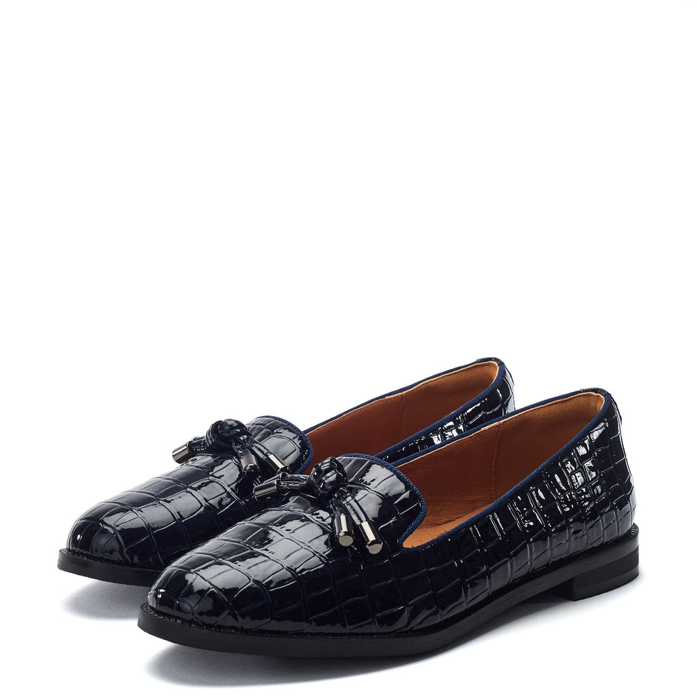 Fillipa Navy Patent Mocc Croc Shoes