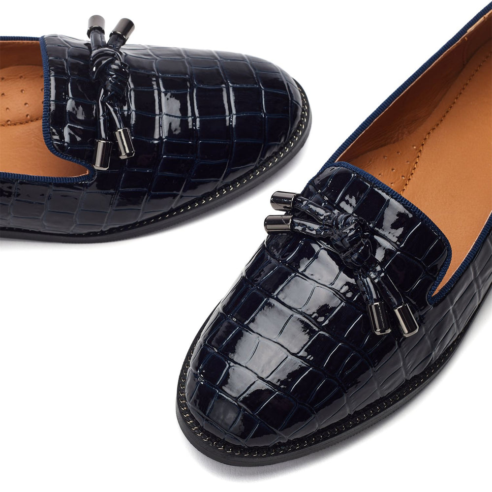 Fillipa Navy Patent Mocc Croc Shoes