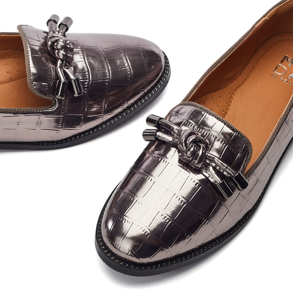 Fillipa Pewter Patent Mocc Croc Shoes