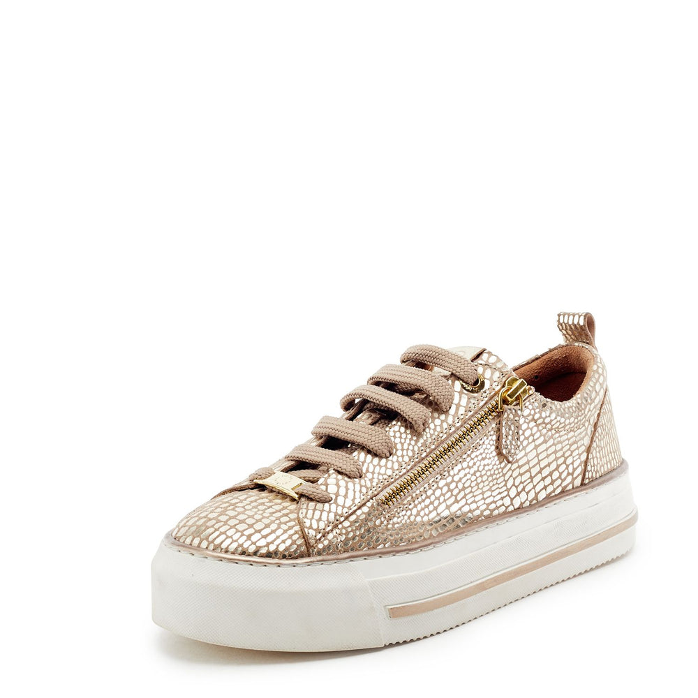 Flissie Gold Croc Print Leather Trainers