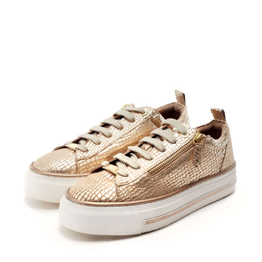 Flissie Gold Croc Print Leather Trainers