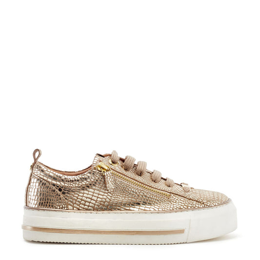 Flissie Gold Croc Print Leather Trainers