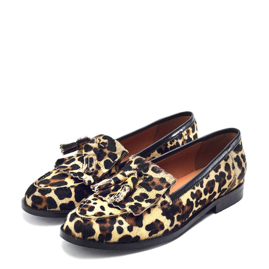 Florana Brown Mix Leopard Print Pony Hair Shoes