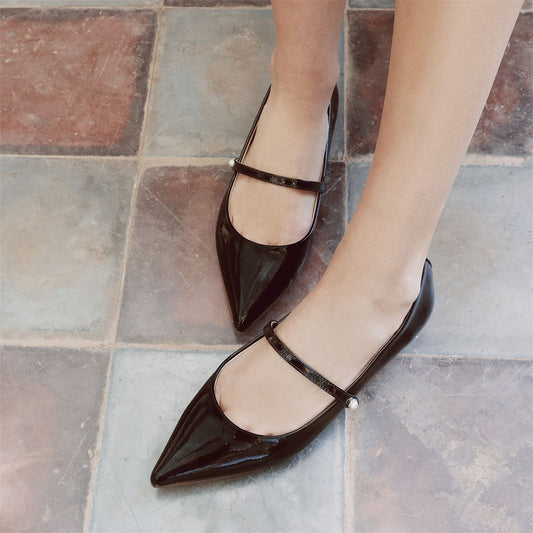Flower Black Patent Leather Shoes
