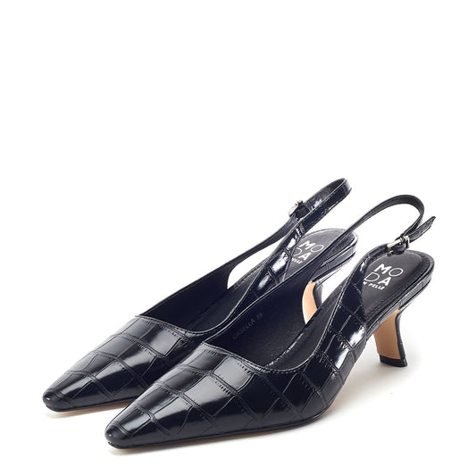 Gasella Black Patent Mocc Croc Shoes