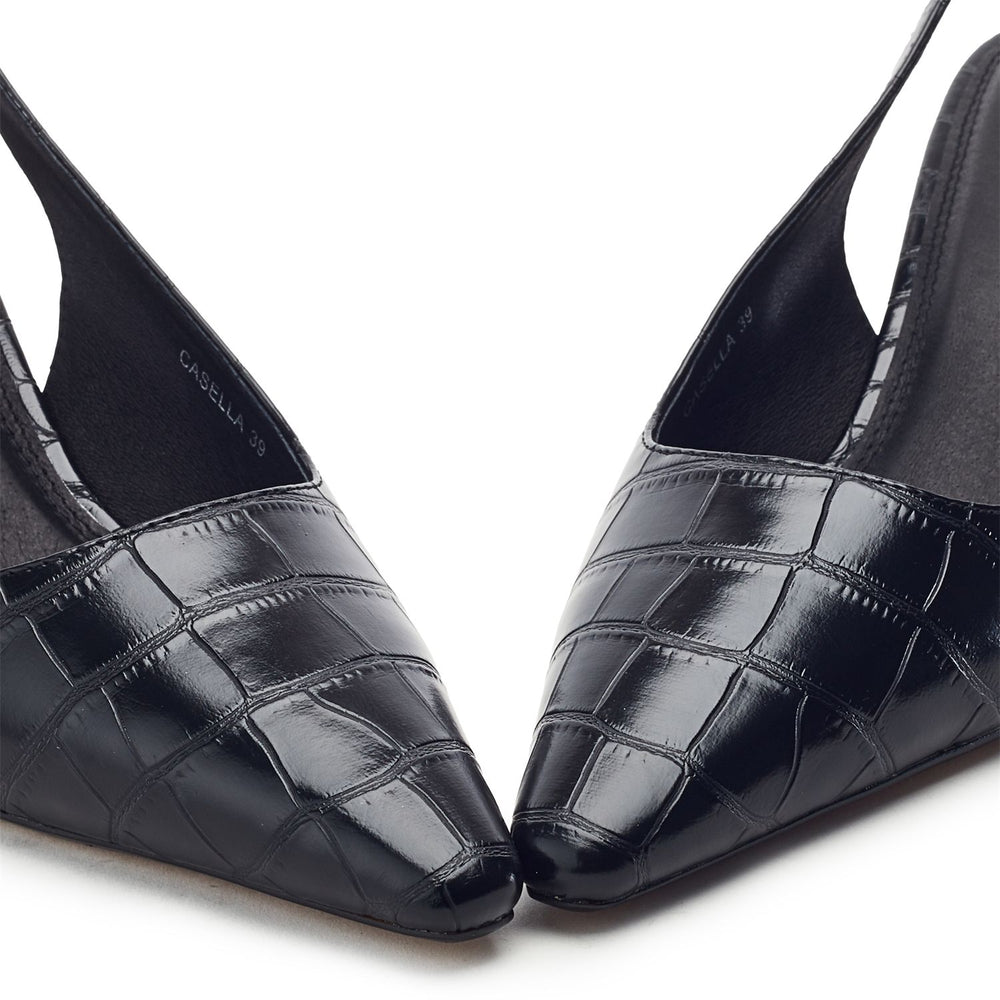 Gasella Black Patent Mocc Croc Shoes