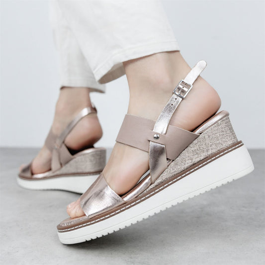 Gavasi Nude-Rose Gold Leather Sandals