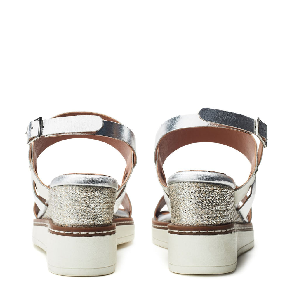 Gavasi White - Silver Leather Sandals