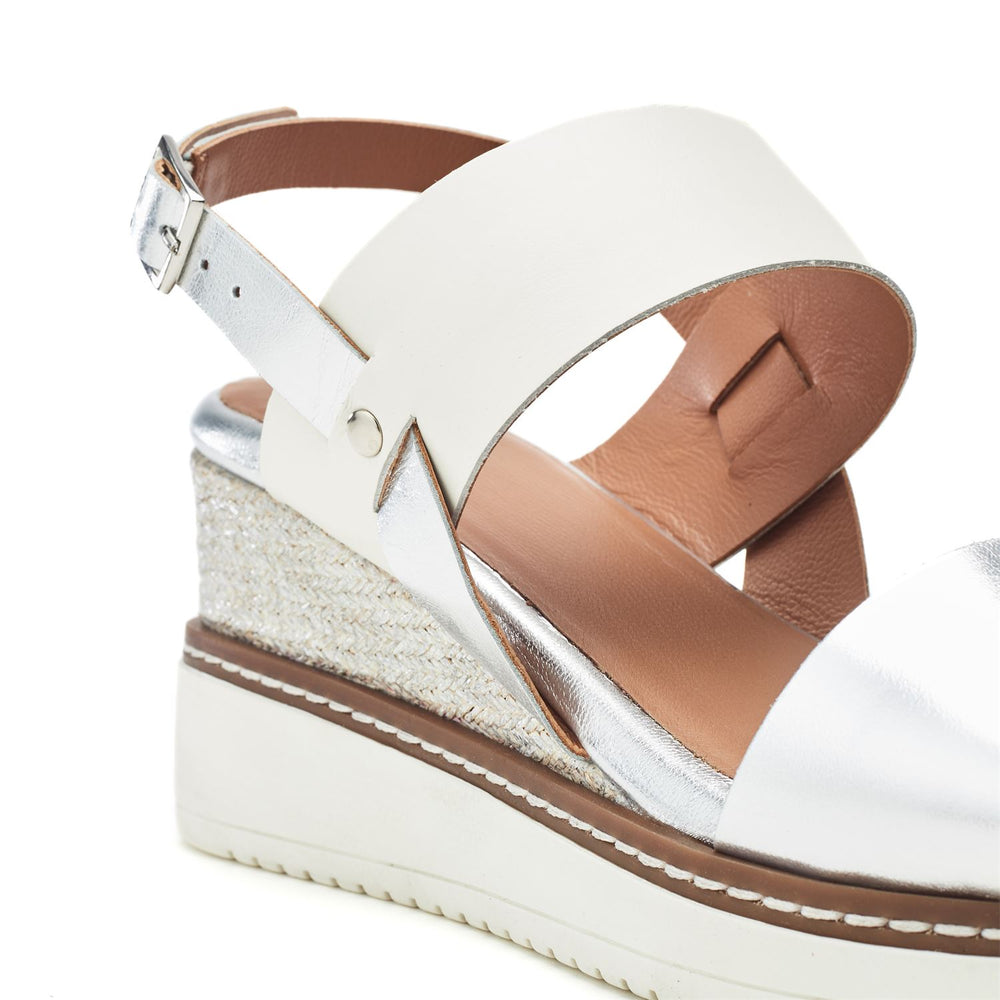 Gavasi White - Silver Leather Sandals