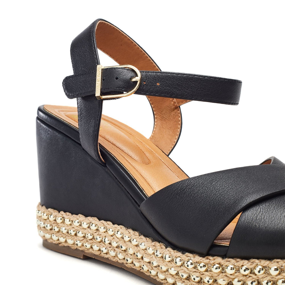Janeen Black Leather Sandals