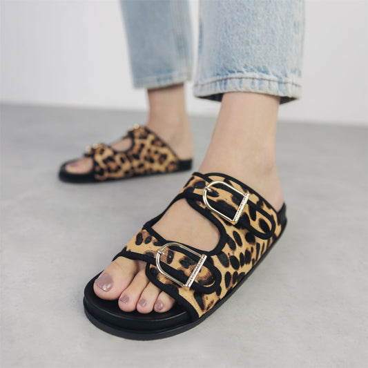 Janettie Leopard Pony Hair Sandals