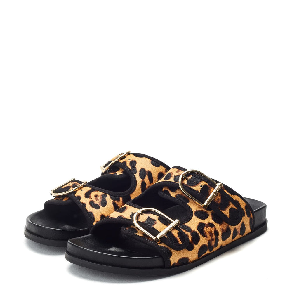 Janettie Leopard Pony Hair Sandals