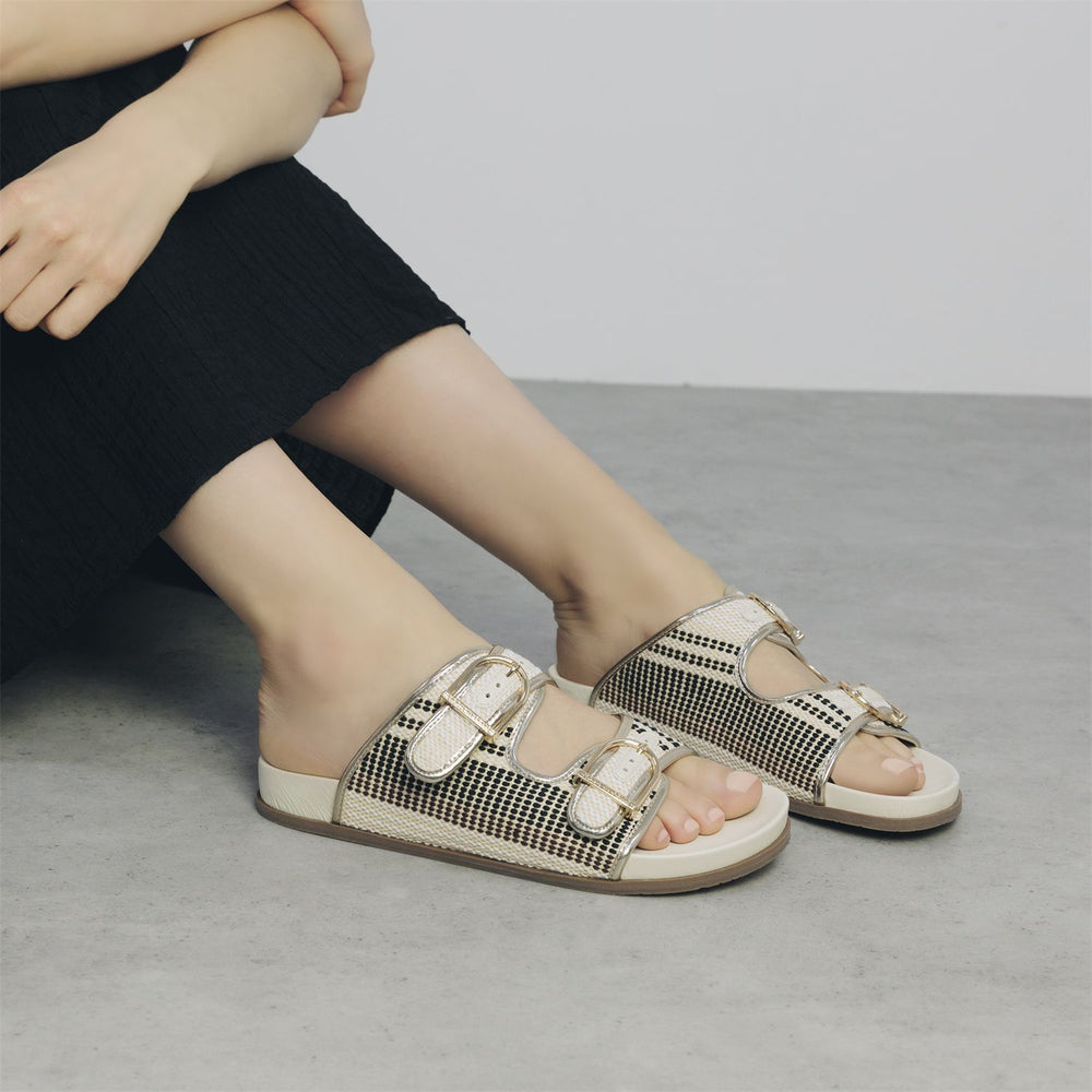 Janettie Off White Textile Sandals