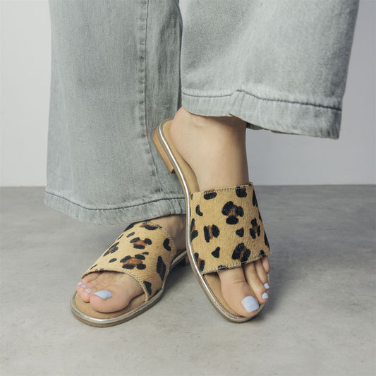 Jarro Leopard Pony Hair Sandals