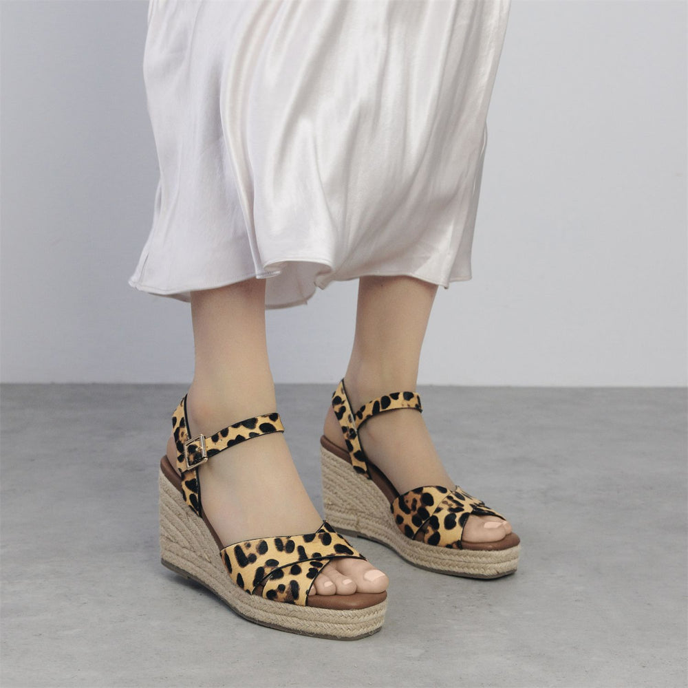 Jasminium Leopard Pony Hair Sandals