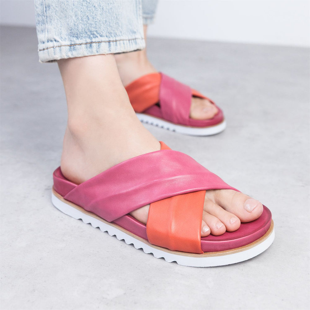 Jessa Pink-Red Leather Sandals