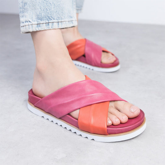 Jessa Pink-Red Leather Sandals