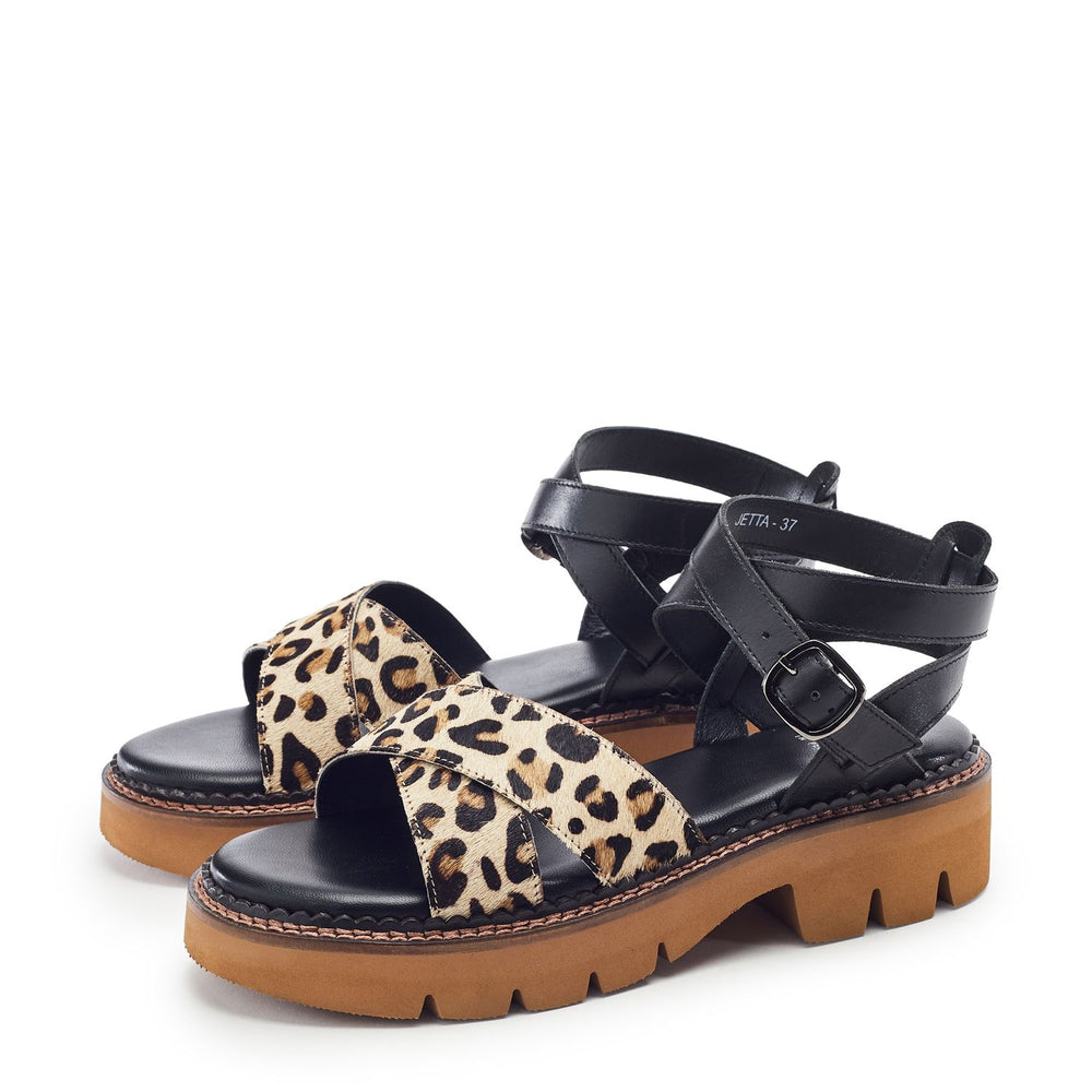Jetta Black - Leopard Leopard Print Leather Sandals