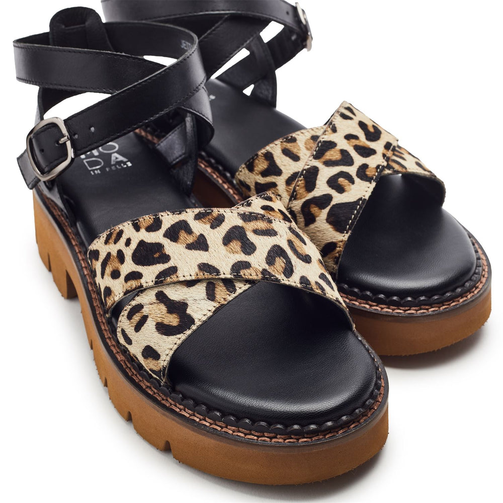 Jetta Black - Leopard Leopard Print Leather Sandals