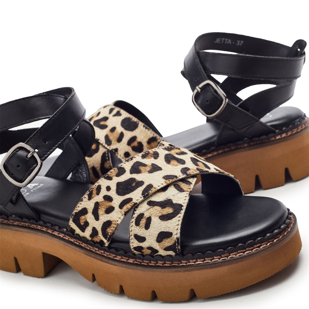 Jetta Black - Leopard Leopard Print Leather Sandals