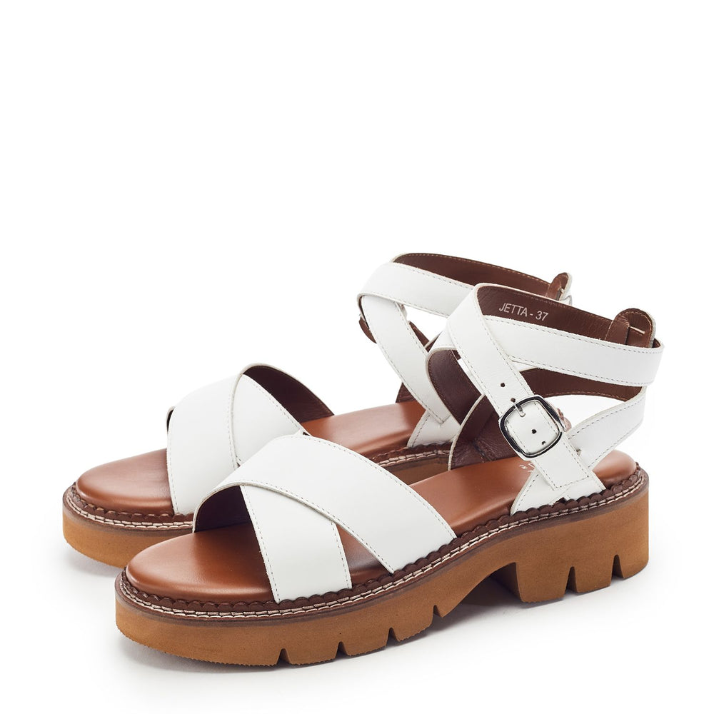 Jetta White Leather Sandals