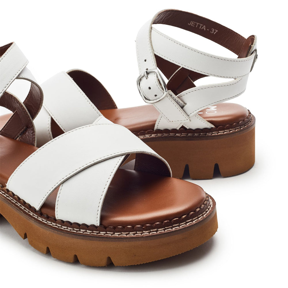 Jetta White Leather Sandals