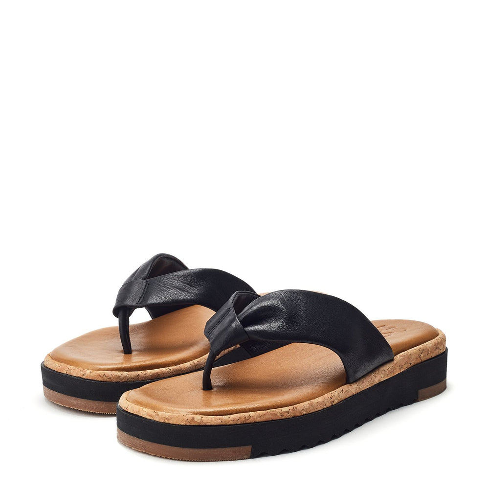 Kadence Black Leather Sandals