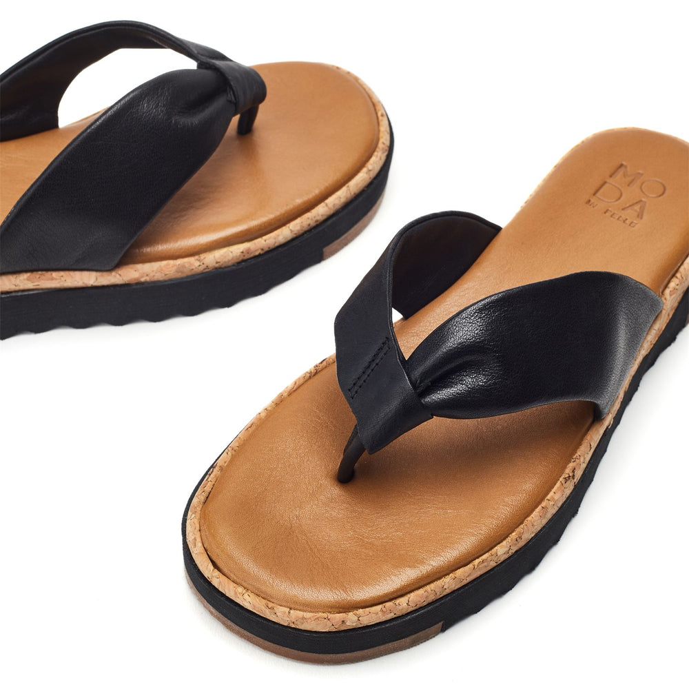 Kadence Black Leather Sandals