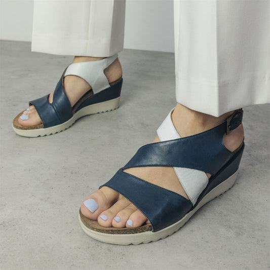 Kalina Navy Leather Sandals