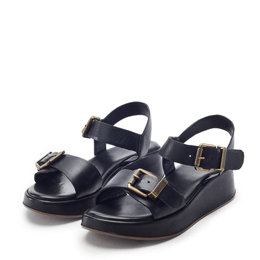 Kaprii Black Leather Sandals