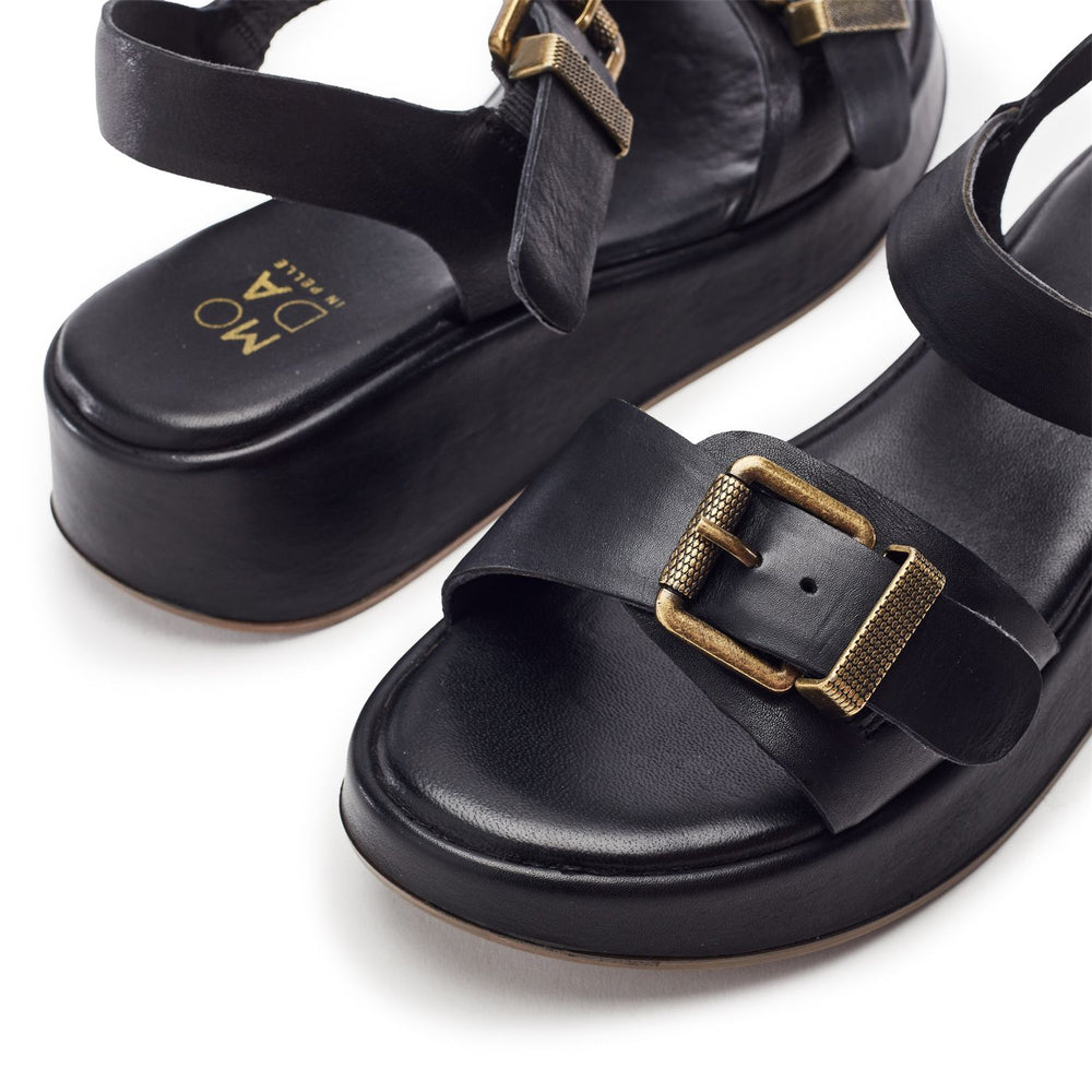 Kaprii Black Leather Sandals