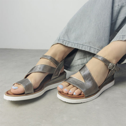 Kapur Pewter Metallic Leather Sandals
