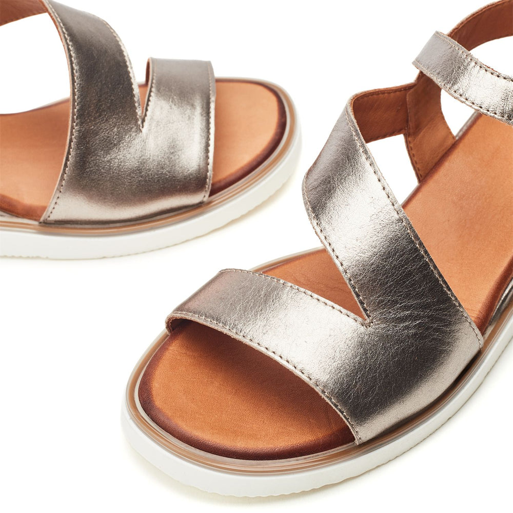 Kapur Pewter Metallic Leather Sandals