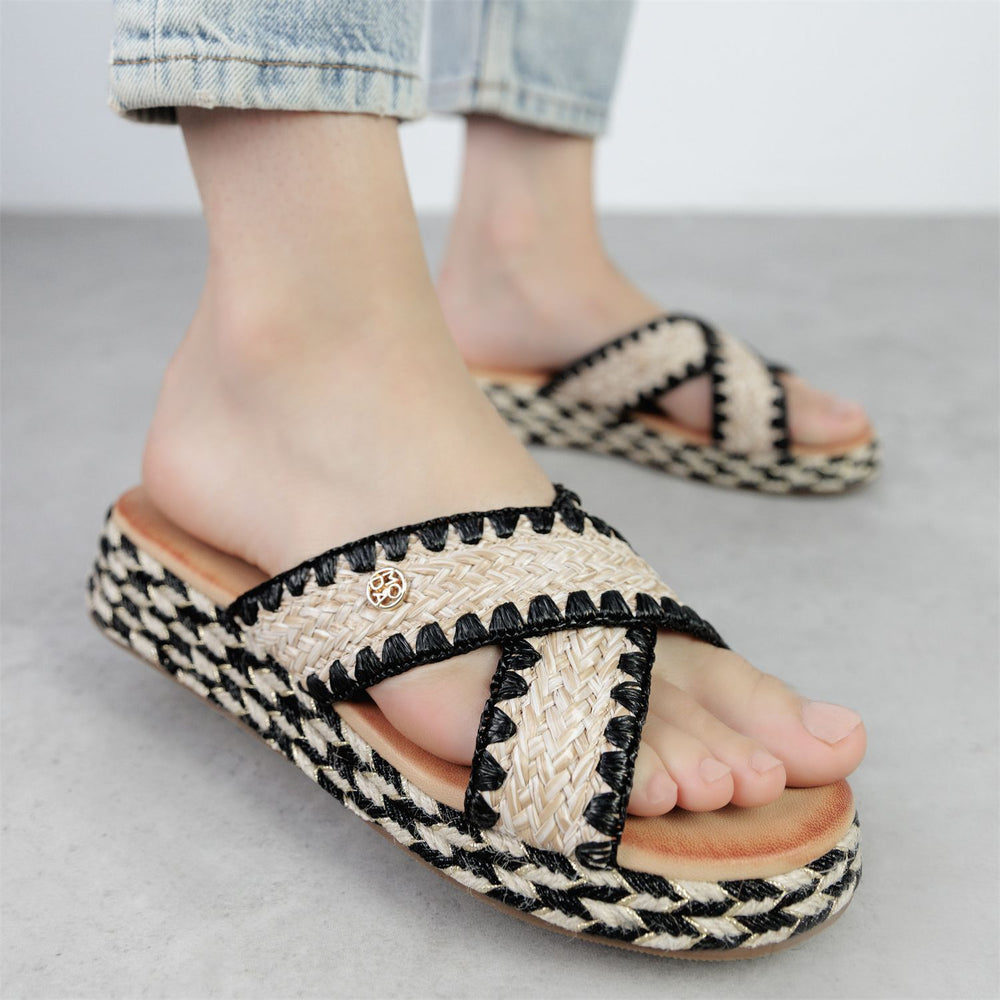 Karri Black Textile Sandals