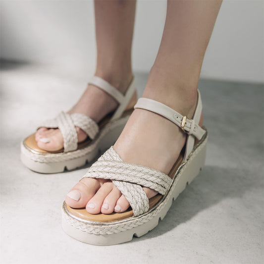 Keroya Off White Leather Sandals