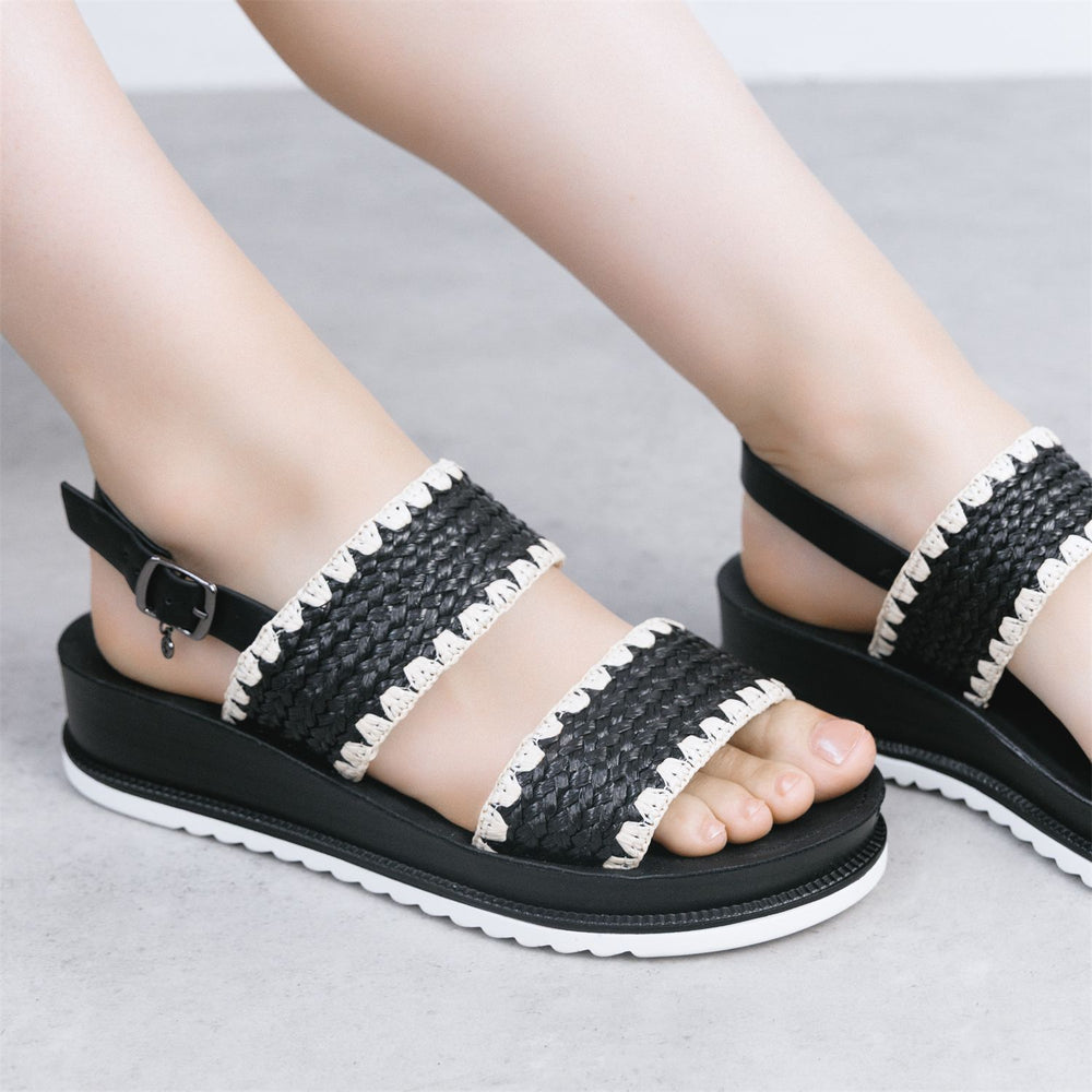 Kyraa Black Textile Sandals