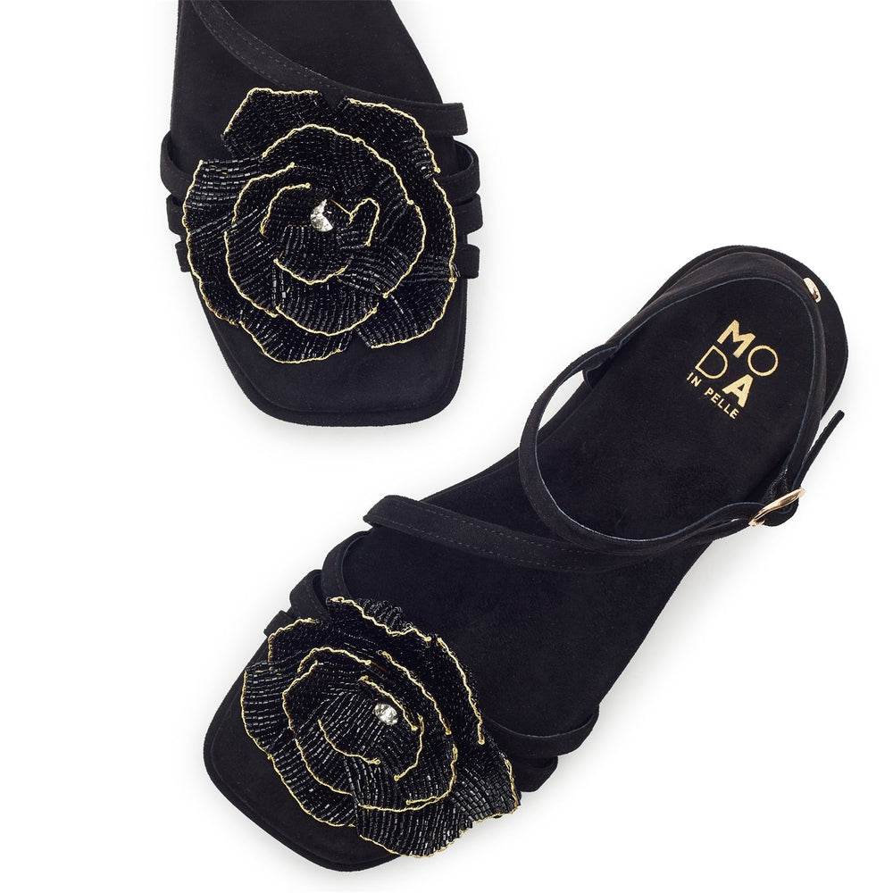 Lareesa Black Alcantara Sandals