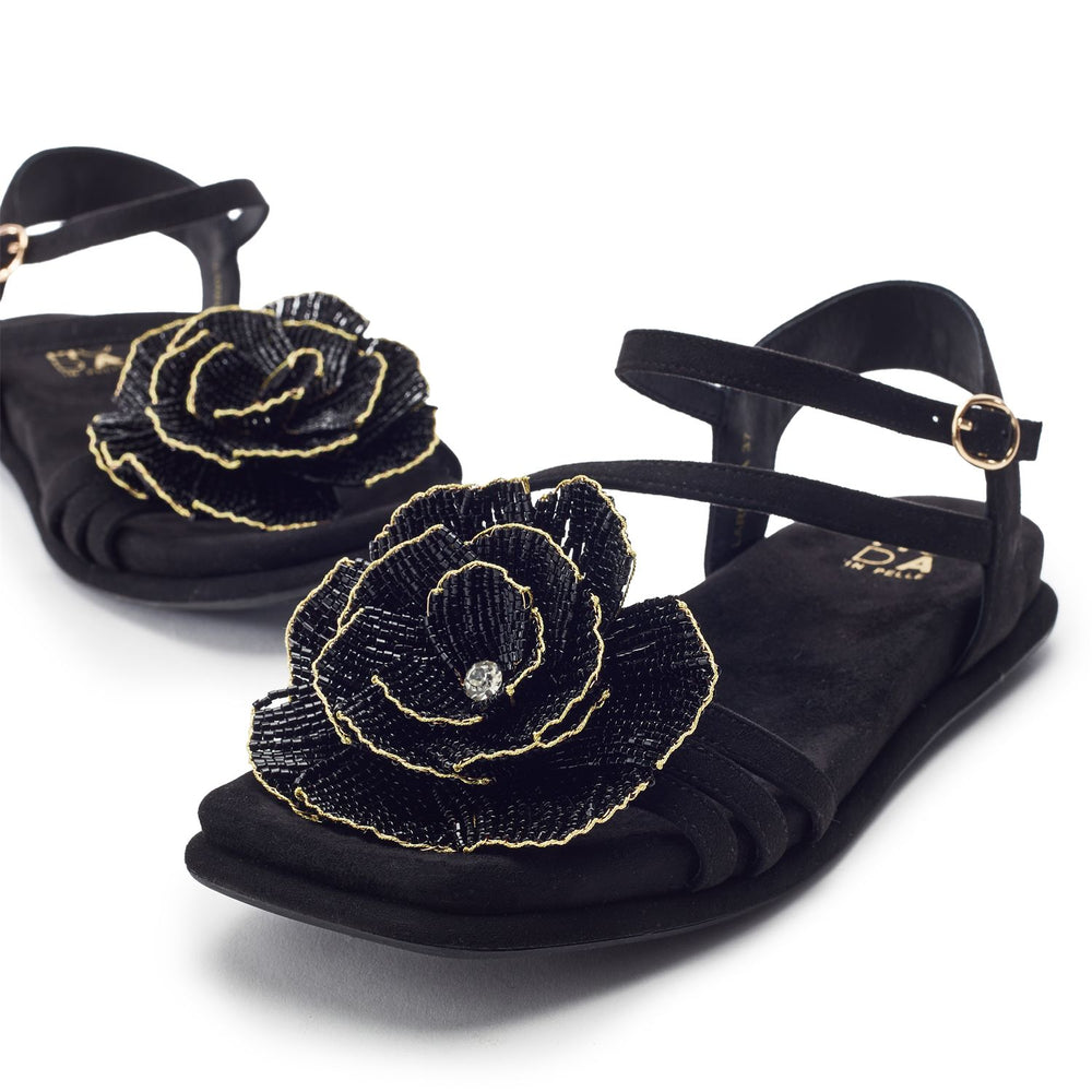 Lareesa Black Alcantara Sandals