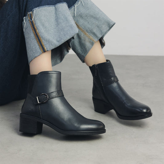 Leighton Navy Leather Boots
