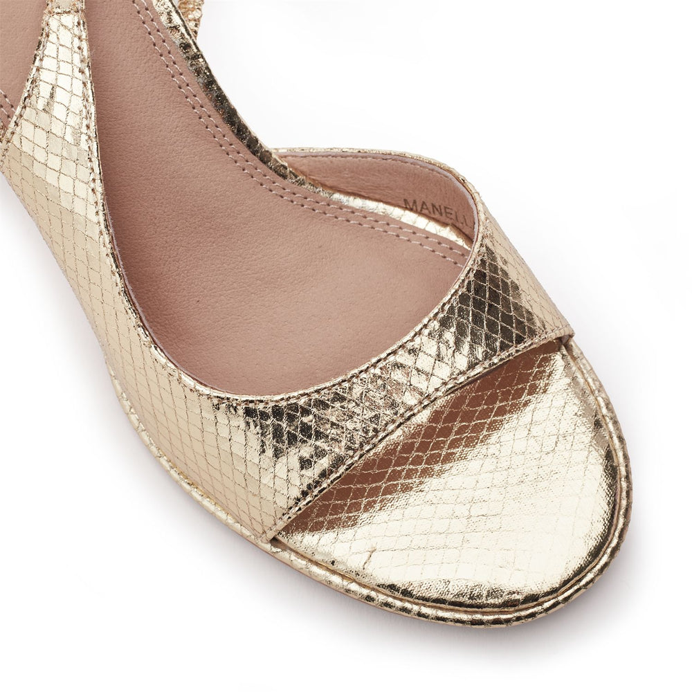 Manella Gold Snake Print Sandals